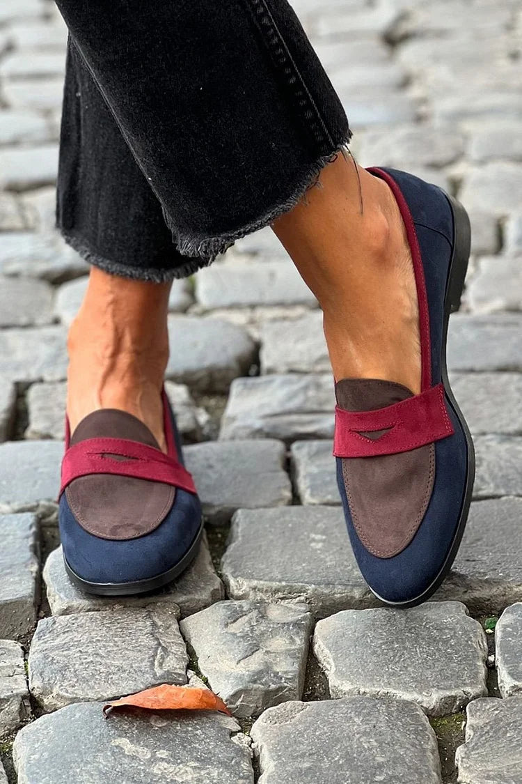 Mocassins bleu marine à bout rond et empiècements color block