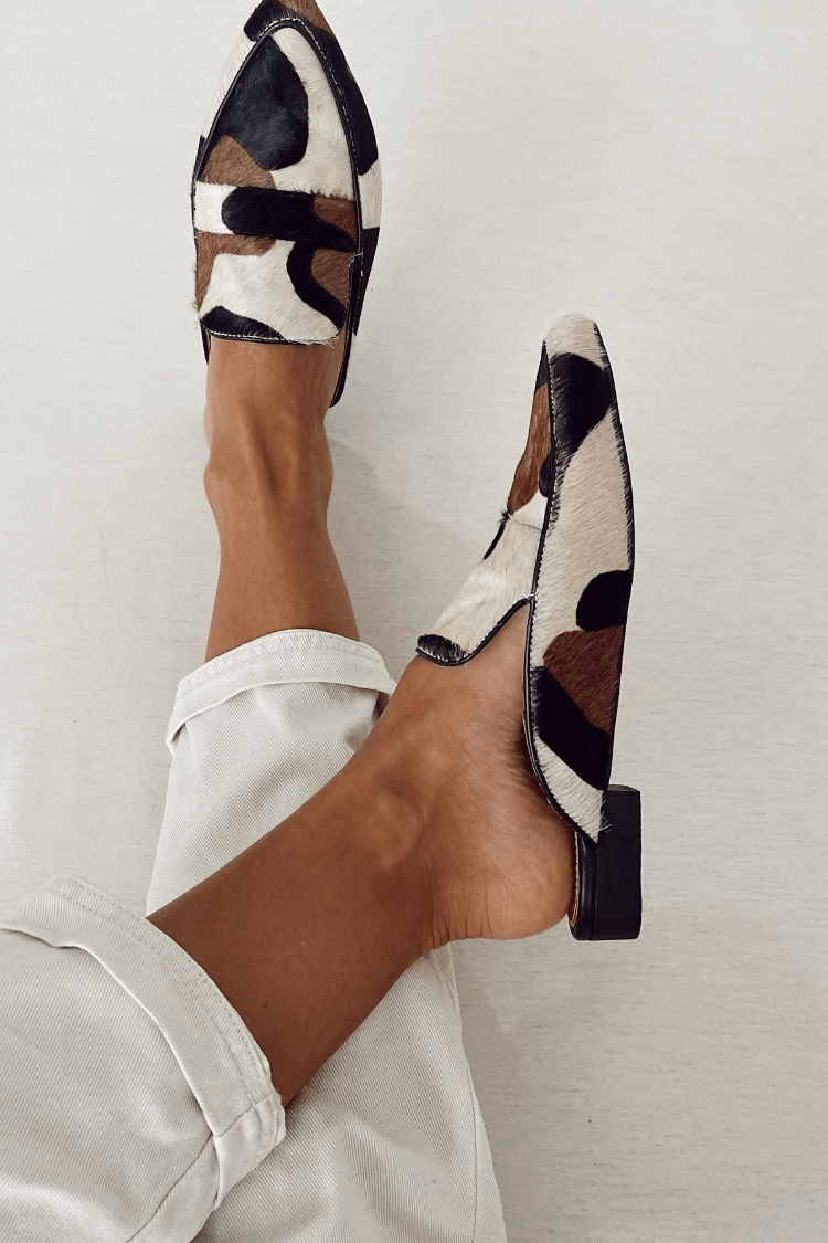 Mocassins à bout rond imprimé animalier « Patchwork Elegance »