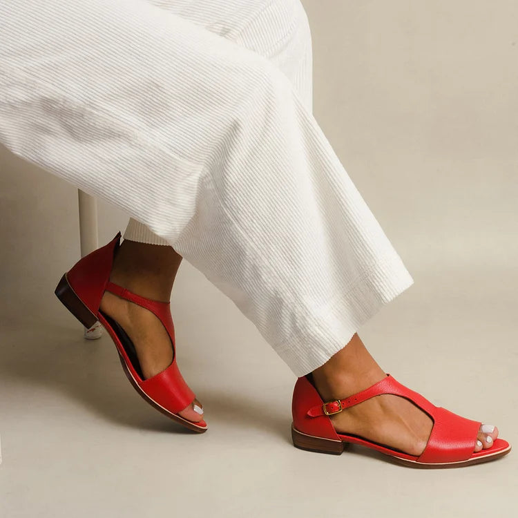 Sandales cut-out peep toe décontractées à bout pointu avec bride en T