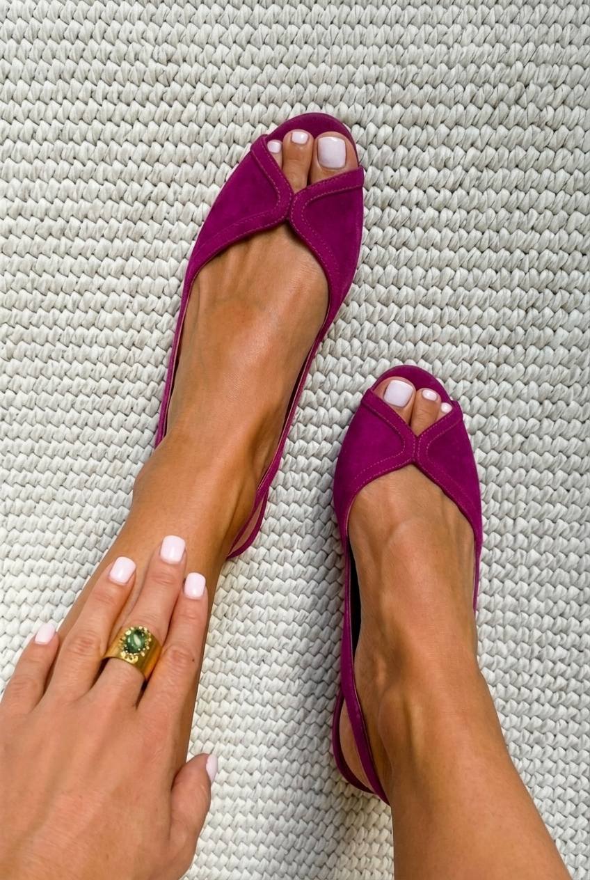Ballerines slingback en daim fuchsia à bout ouvert