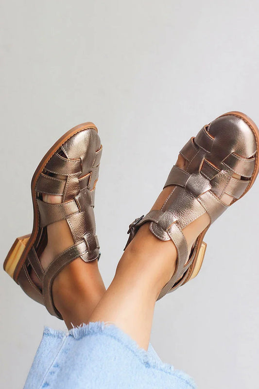 Ballerines tressées brillantes métallisées Champagne à bout rond