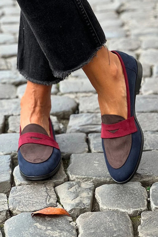 Mocassins bleu marine à bout rond et empiècements color block