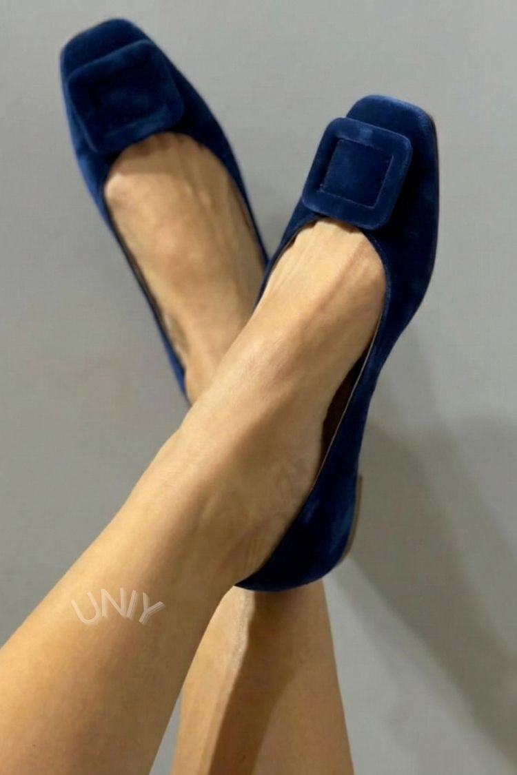 Ballerines souples en velours à boucle carrée et bout carré