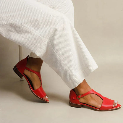 Sandales cut-out peep toe décontractées à bout pointu avec bride en T