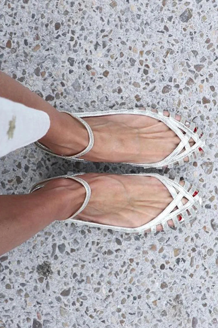 Sandales cut-out Argent à bout rond avec bride cheville