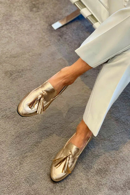 Mocassins brillants métallisés Or avec surpiqûres apparentes