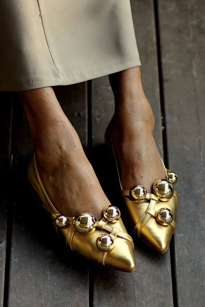 Ballerines brillantes métallisées Or à bout pointu [Précommande]