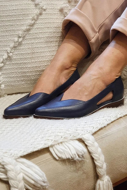 Ballerines décontractées bleu marine à bout pointu et découpe