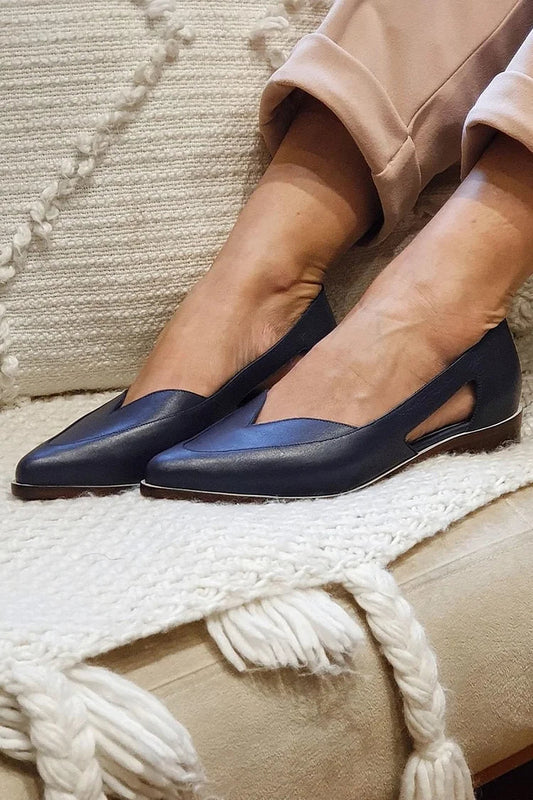 Ballerines décontractées bleu marine à bout pointu et découpe