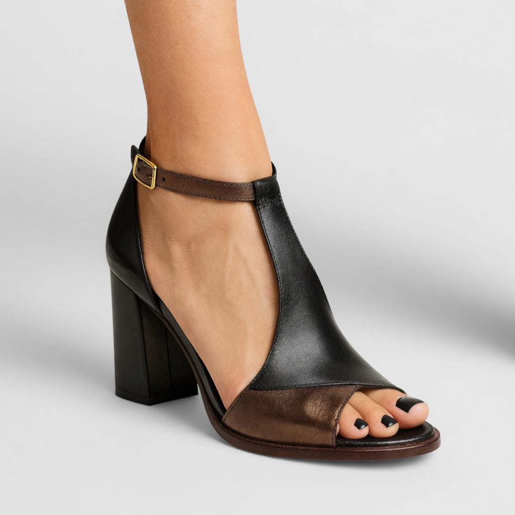 Elwira™ — Sandale talon bloc bicolore élégance urbaine affirmée
