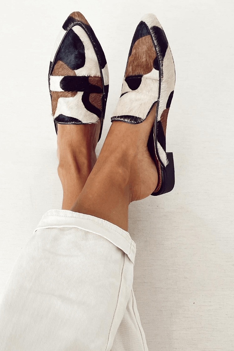 Mocassins à bout rond imprimé animalier « Patchwork Elegance »