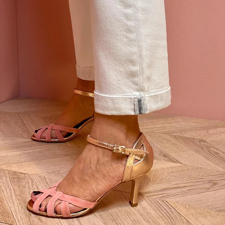 Escarpins à talon aiguille cut-out peep toe color block