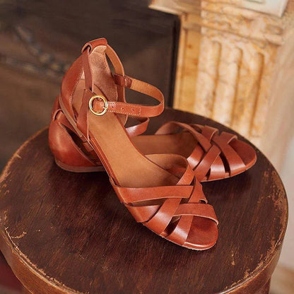 Sandales à talon, bride cheville et bout ouvert ajouré à boucle, coloris uni