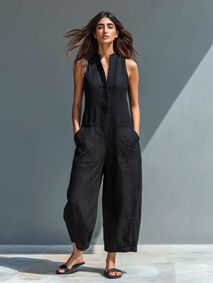 Selma | Combinaison Minimaliste Sans Manches en Mélange de Lin
