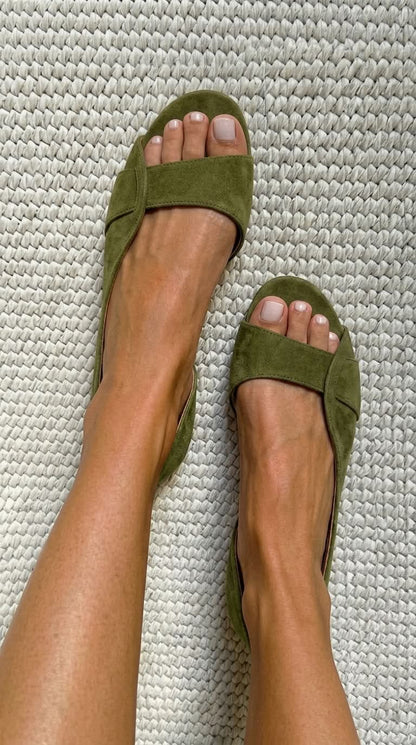 Sandales plates décontractées en daim, slingback et bout ouvert