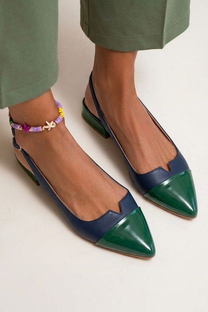 Ballerines slingback cut-out color block à bout pointu avec boucle