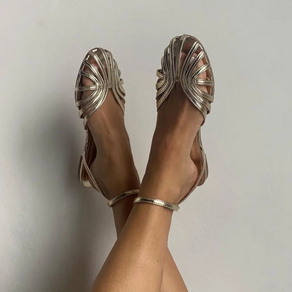 Ballerines cut-out à bout rond unies avec bride cheville
