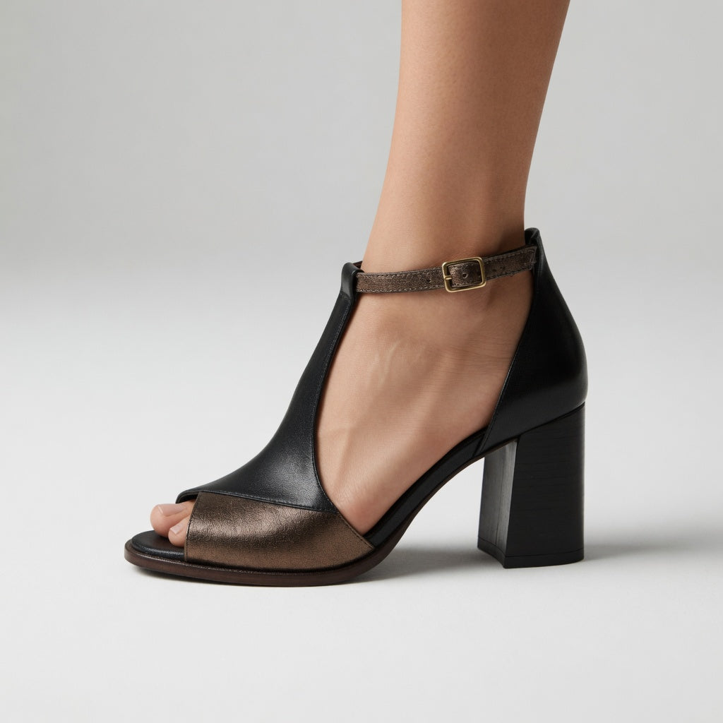 Elwira™ — Sandale talon bloc bicolore élégance urbaine affirmée