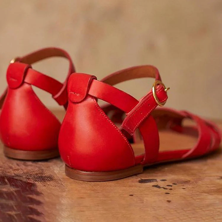 Sandales à talon, bride cheville et bout ouvert ajouré à boucle, coloris uni