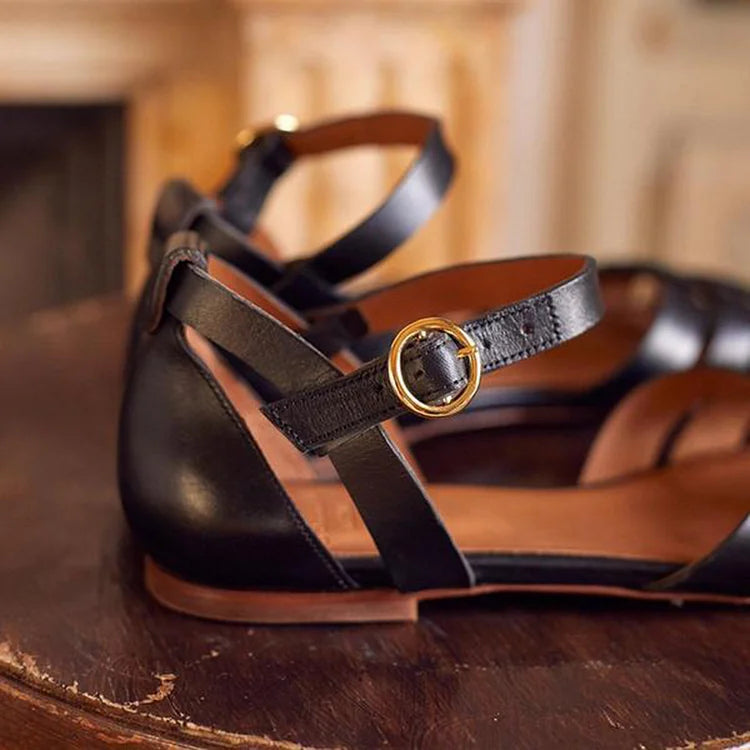 Sandales à talon, bride cheville et bout ouvert ajouré à boucle, coloris uni
