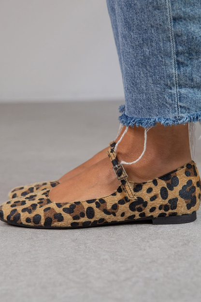Ballerines en simili cuir imprimé léopard à bride réglable
