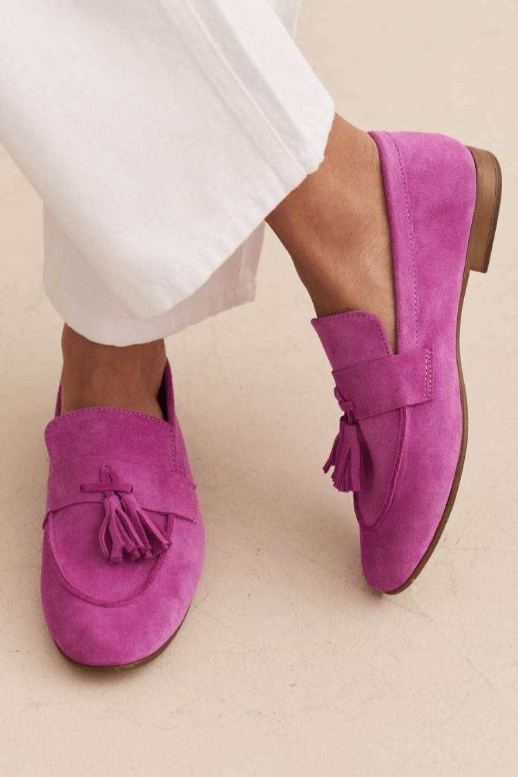 Mocassins à glands en daim magenta