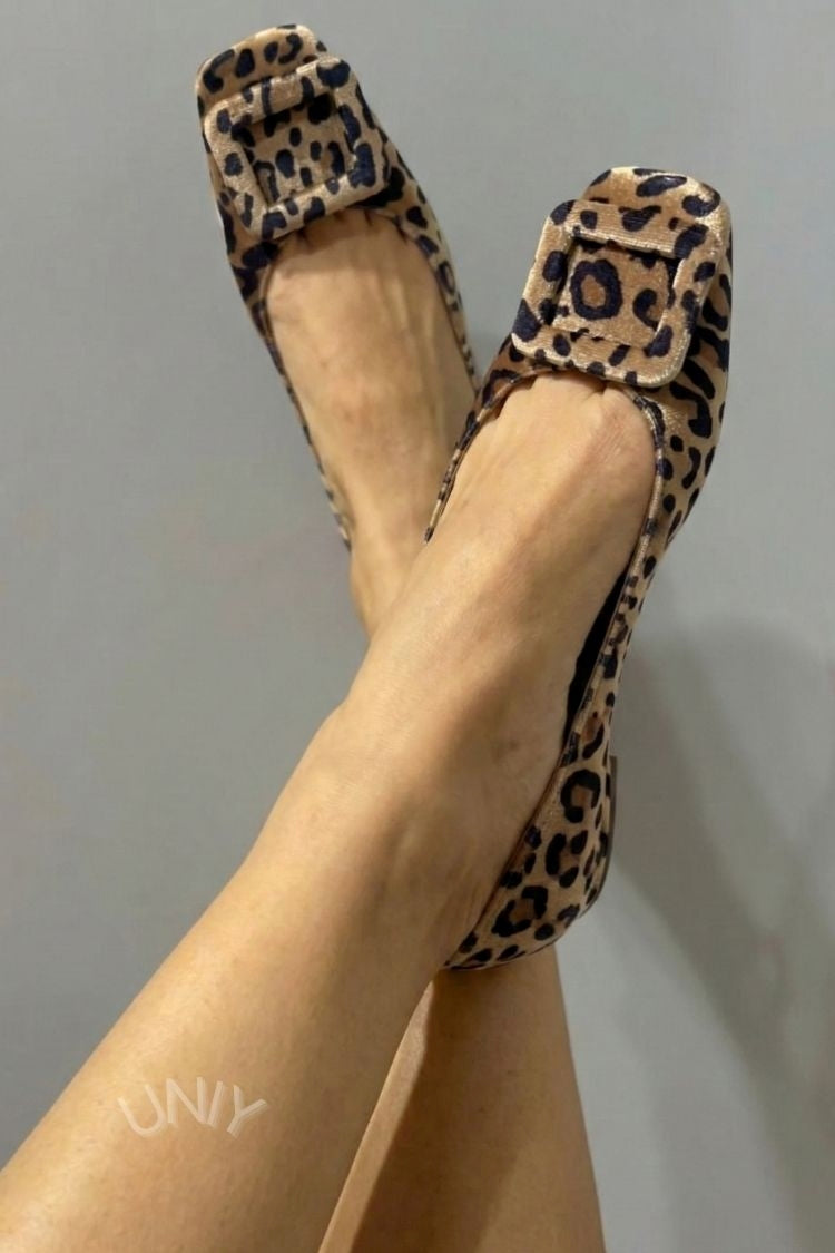 Ballerines souples en velours à boucle carrée et bout carré