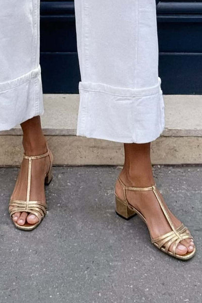 Allegra Sandales Dorées à Talon Carré