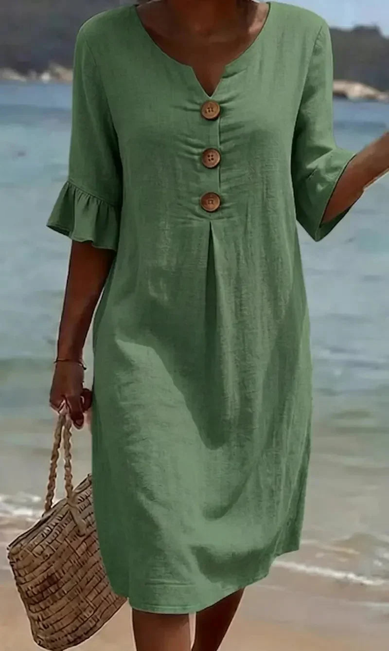 Vanesa™ | Robe Texturée Avec Manches Bouffantes et Boutons