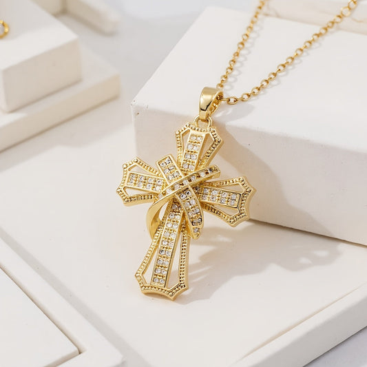 Collier avec pendentif Croix brillante | Or