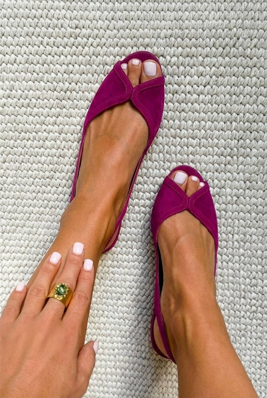Ballerines slingback en daim fuchsia à bout ouvert