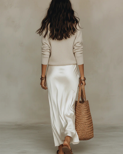 Robe Midi en Satin, Gilet Inclus