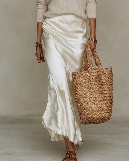 Robe Midi en Satin, Gilet Inclus