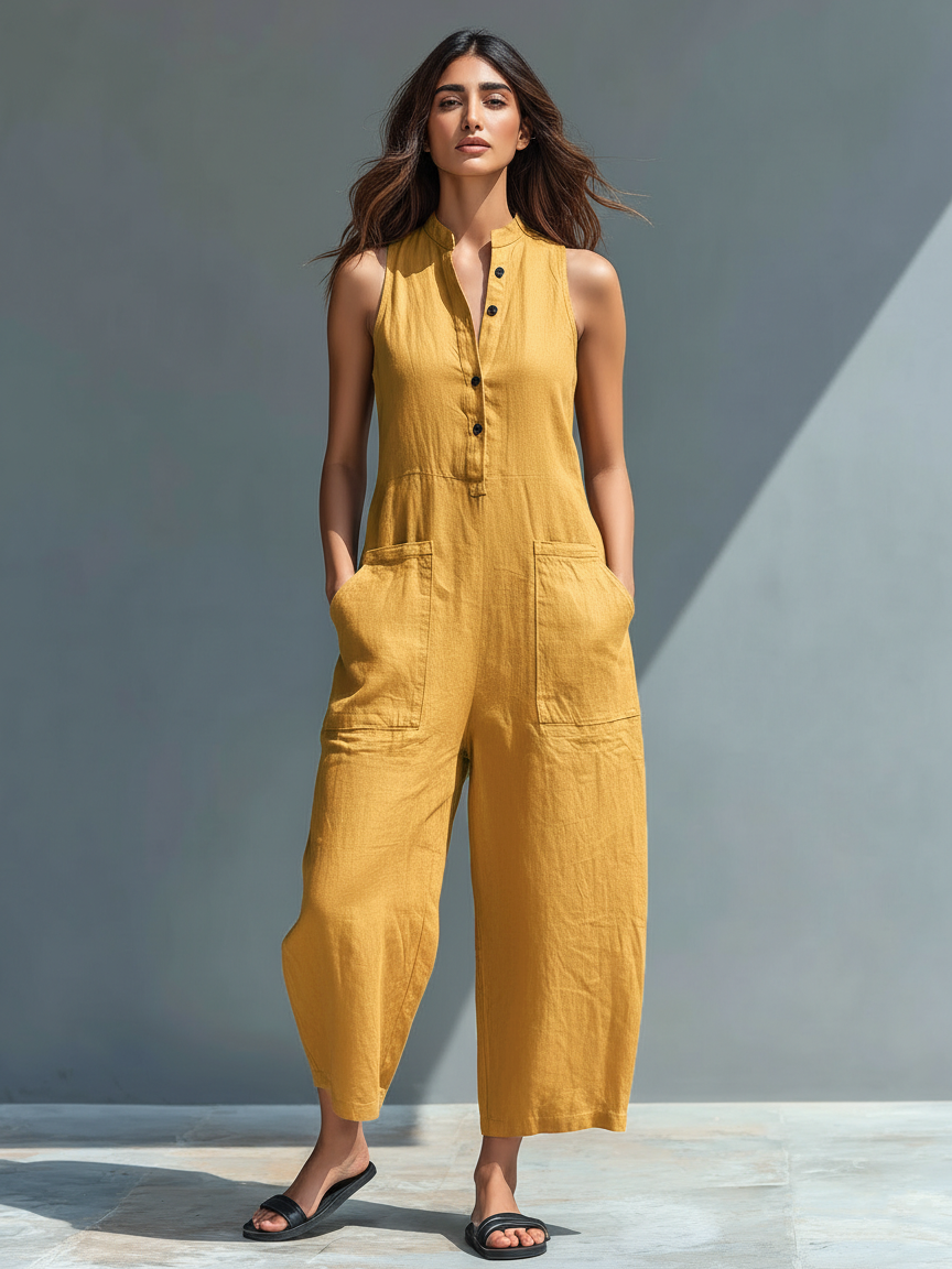 Selma | Combinaison Minimaliste Sans Manches en Mélange de Lin