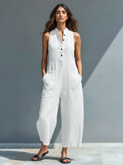 Selma | Combinaison Minimaliste Sans Manches en Mélange de Lin