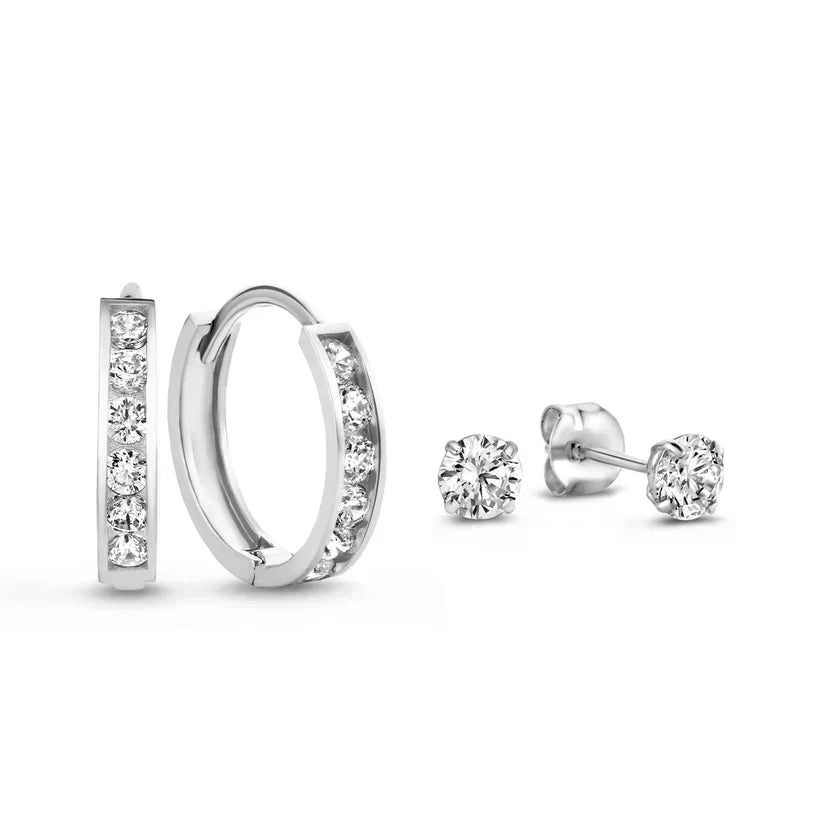 Dara Brillane Parure de boucles d'oreilles avec pierre | Or blanc