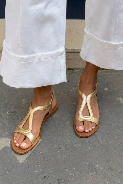 Sandales plates décontractées slingback dorées ajourées