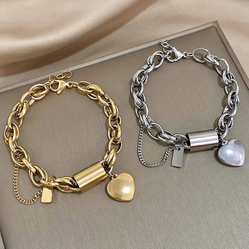 Bracelet massif avec cœur | Or