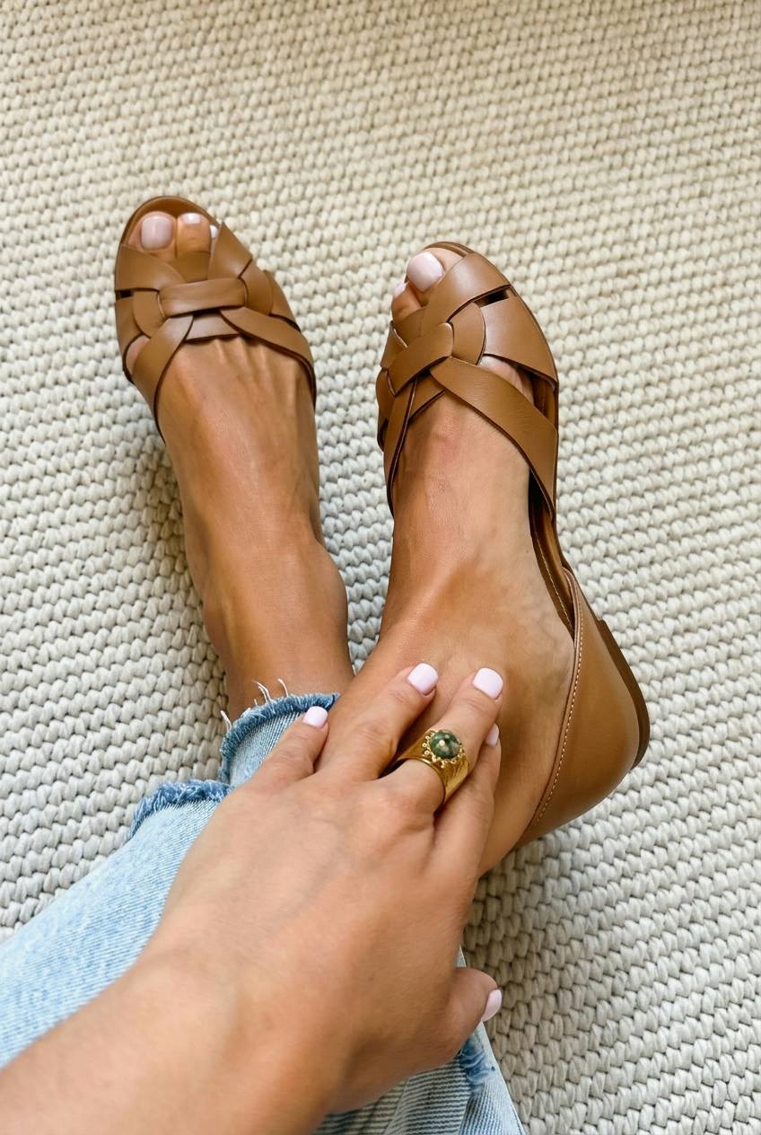 Espadrilles plates en simili cuir tressé à bout ouvert et talon fermé