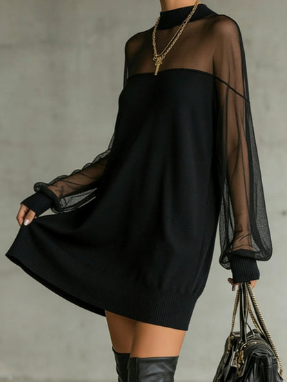 Amélie™ | Mini-Robe Noire Élégante avec Manches en Dentelle