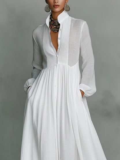 Léonie™ | Robe Maxi Minimaliste à Col Montant