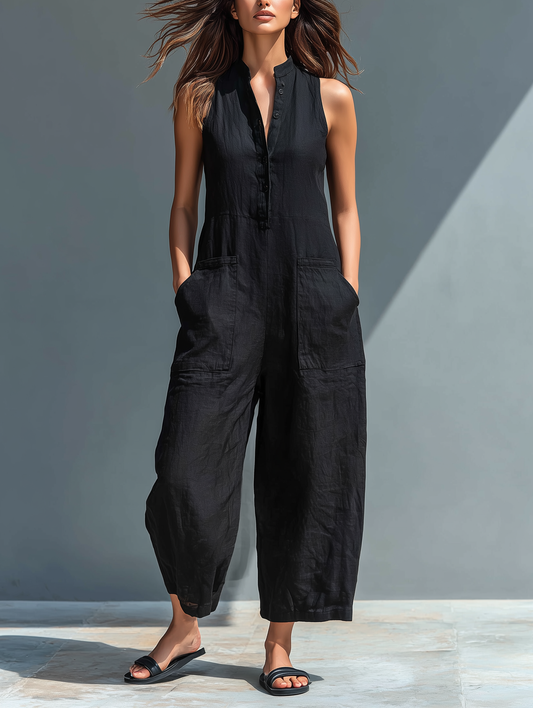 Selma | Combinaison Minimaliste Sans Manches en Mélange de Lin