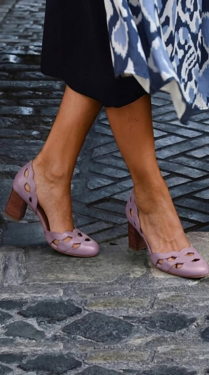 Escarpins à talon bloc cut-out festonnés chunky Cuir en cuir