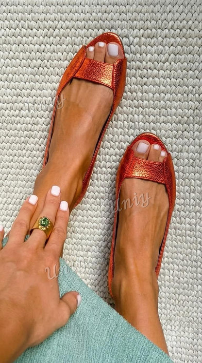 Ballerines peep toe texturées métallisées or champagne