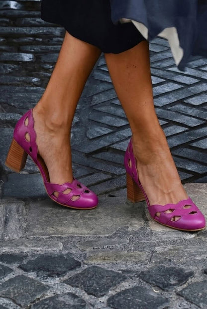 Escarpins à talon bloc cut-out festonnés chunky Cuir en cuir